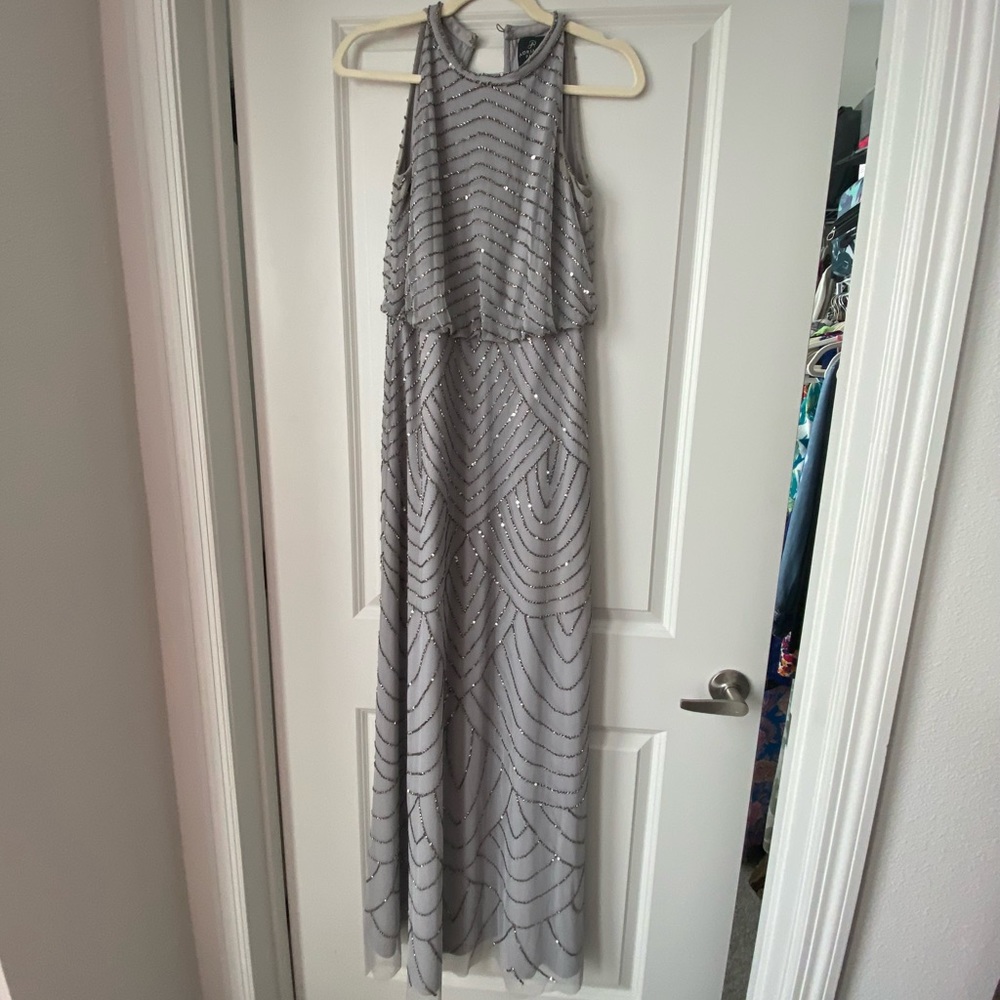 Adrianna Papell silver/gray beaded gown